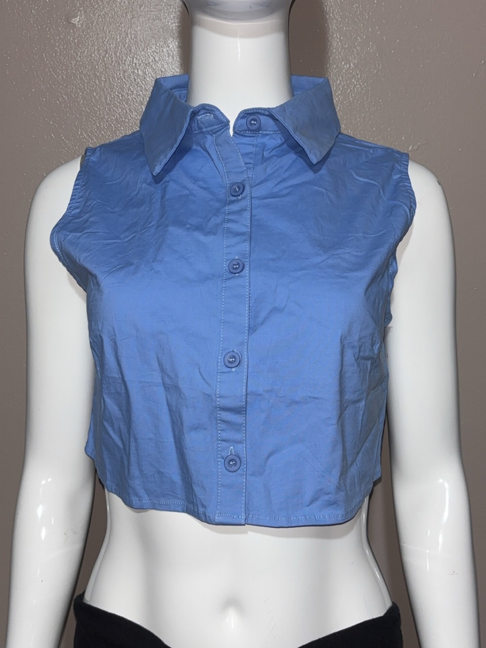 Fashion Nova Light Blue Sleeveless Crop Button-Up Shirt
